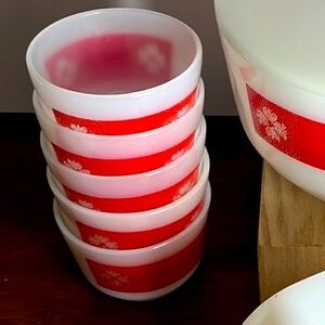 MCM Red Gingham Pudding Set by Federal Glass Co, Milk Glass